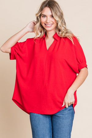 JODIFL Women's Top TOMATO / S Solid Dolman Sleeves Top || David's Clothing G11198