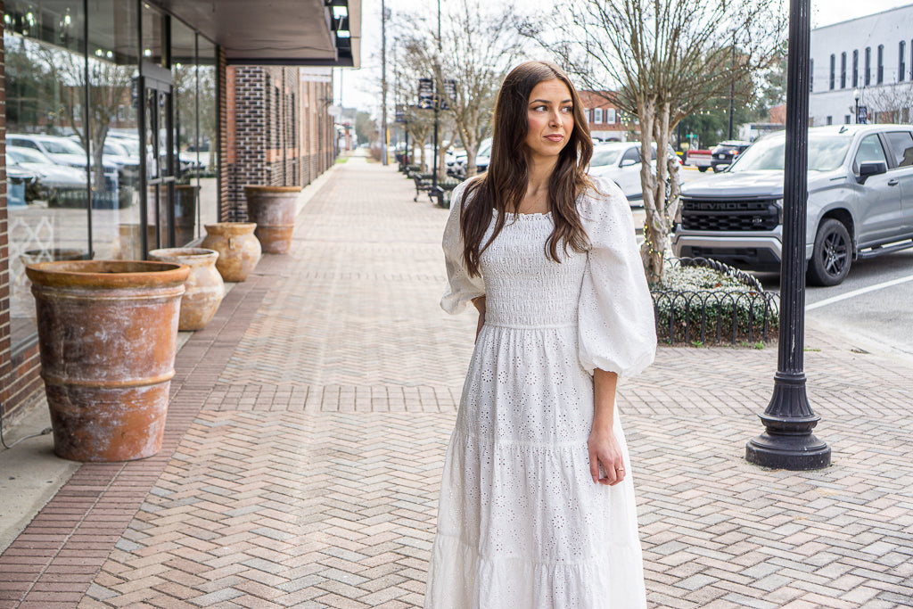 KARLIE CLOTHES Women's Dresses Karlie Eyelit Bow Back Smock Tier Maxi Dress