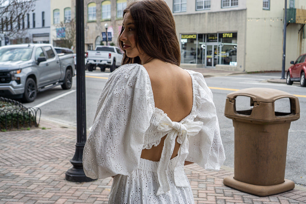 KARLIE CLOTHES Women's Dresses Karlie Eyelit Bow Back Smock Tier Maxi Dress