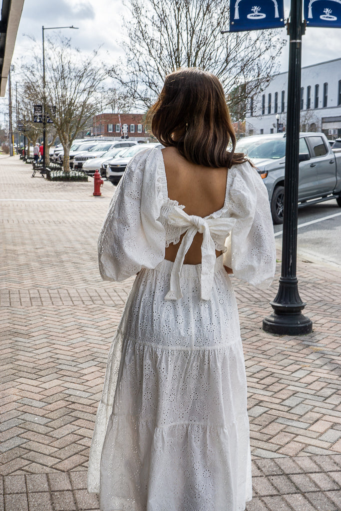 KARLIE CLOTHES Women's Dresses Karlie Eyelit Bow Back Smock Tier Maxi Dress