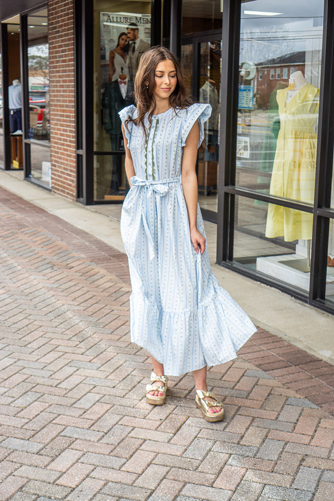 KARLIE CLOTHES Women's Dresses Karlie Floral Stripe Ric Rac Trim Maxi Dress