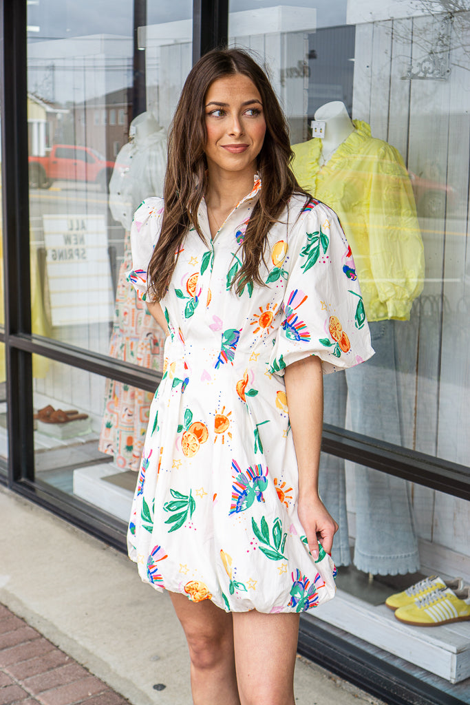 KARLIE CLOTHES Women's Dresses Karlie Toucan Fruit Bubble Hem Dress