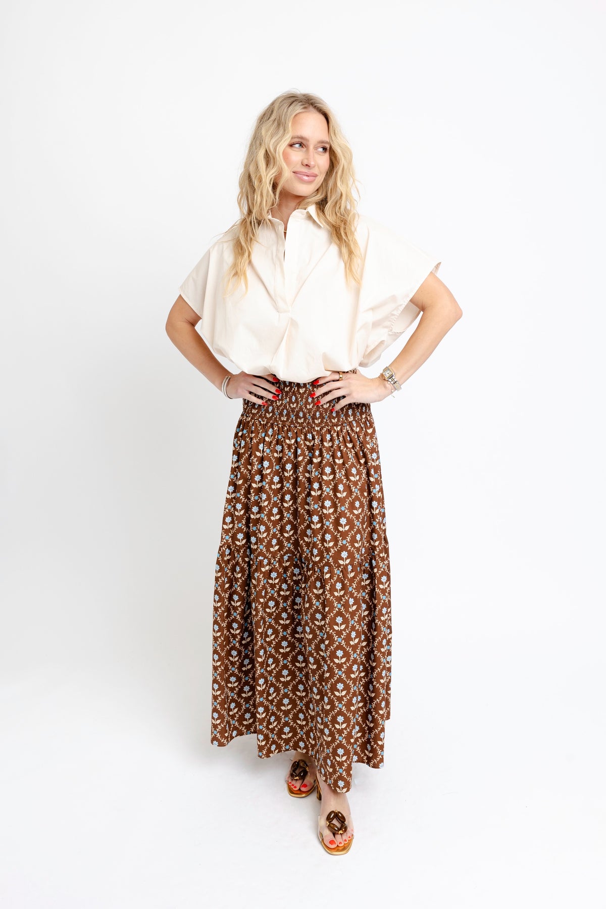 KARLIE CLOTHES Women's Skirts Karlie Floral Smocked Skirt