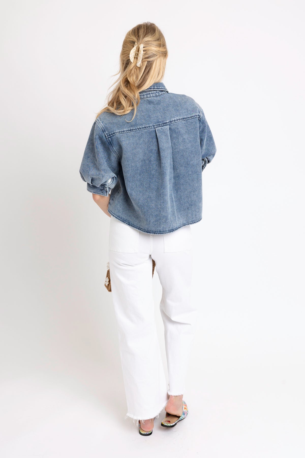 KARLIE CLOTHES Women's Top Karlie Denim Button Puff Sleeve Top