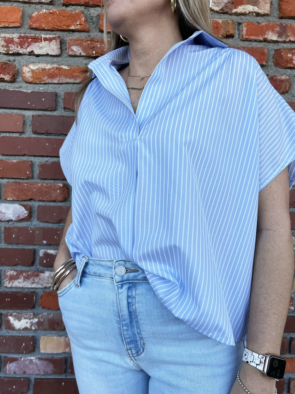 KARLIE CLOTHES Women's Top Karlie Stripe Classic Vneck Collar Top