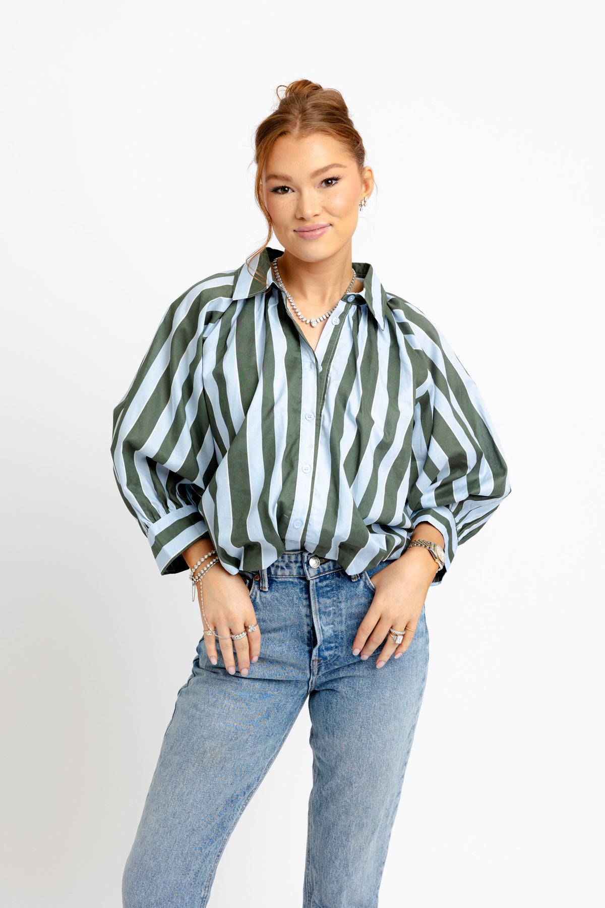 KARLIE CLOTHES Women's Top Karlie Stripe Collar Top