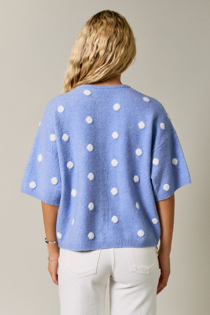 LELIS COLLECTION Women's Cardigans Polka Dot Sweater Cardigan Short Sleeve Crew Neck