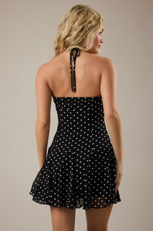 LELIS COLLECTION Women's Dresses Halter Straight Neckline Polka Dot Mini Dress