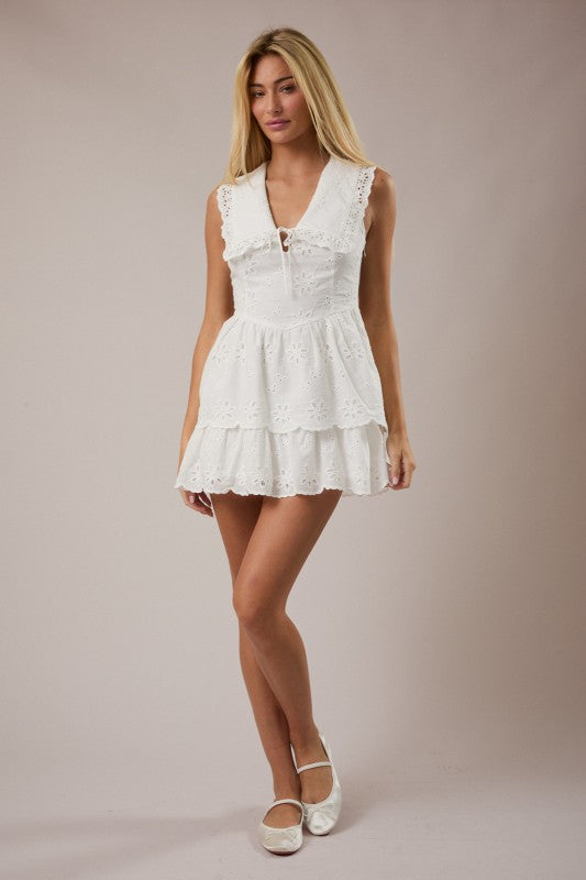 LELIS COLLECTION Women's Dresses Sleeveless V-neck Collared Eyelet Mini Dress