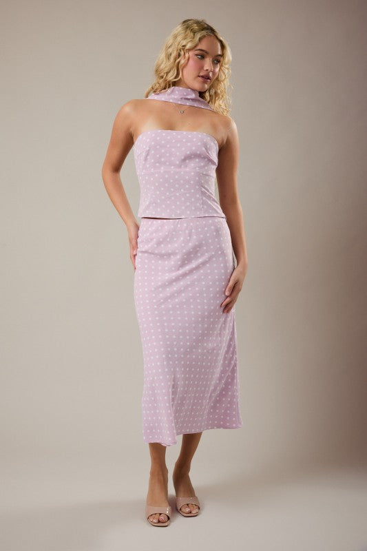 LELIS COLLECTION Women's Top Attached Scarf Neck Polka Dot Tube Top