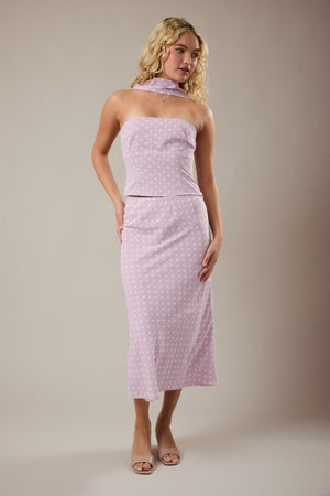 LELIS COLLECTION Women's Top Attached Scarf Neck Polka Dot Tube Top