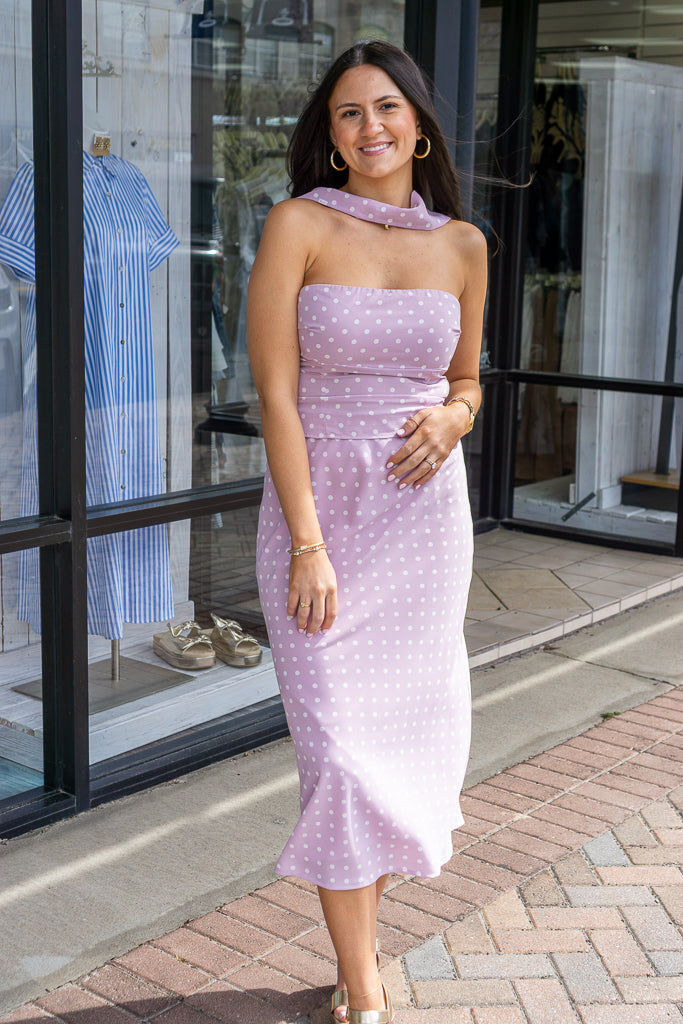 LELIS COLLECTION Women's Top Attached Scarf Neck Polka Dot Tube Top