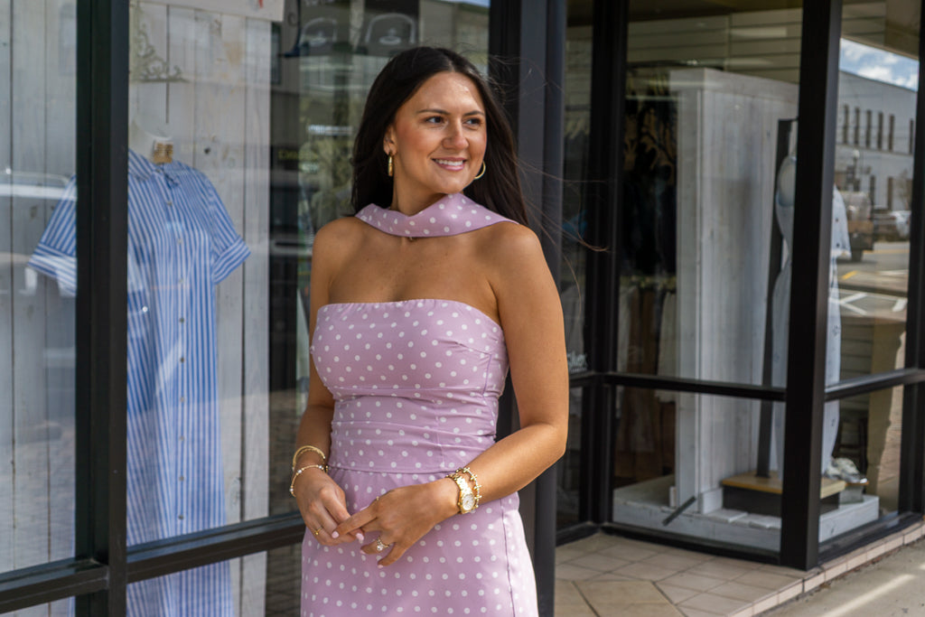 LELIS COLLECTION Women's Top Attached Scarf Neck Polka Dot Tube Top