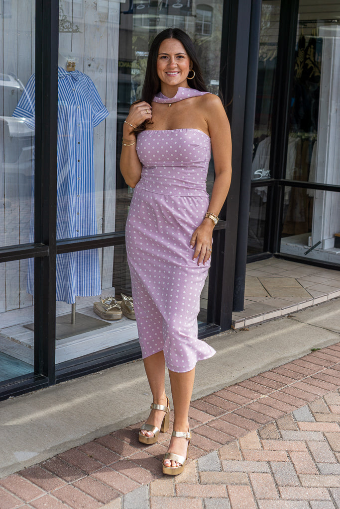 LELIS COLLECTION Women's Top Attached Scarf Neck Polka Dot Tube Top