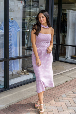 LELIS COLLECTION Women's Top Attached Scarf Neck Polka Dot Tube Top