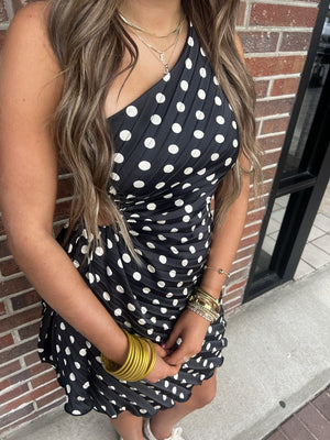 LENA Women's Dresses One Shoulder Polka Dot Mini Dress