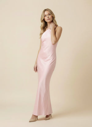 LENA Women's Dresses Satin Maxi Dress With Adjustable Back Tie Closure