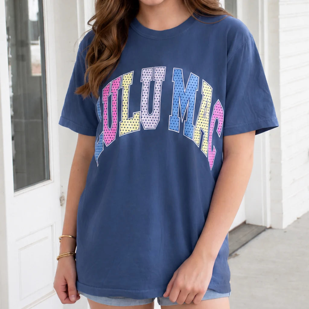 LU LU MAC Women's Top Lulu Mac Polka Dot China Blue Tee