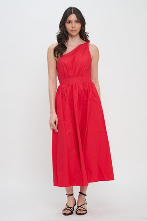 MEET ME IN SANTORINI Women's Dresses Red Poplin One Shoulder Maxi Dress