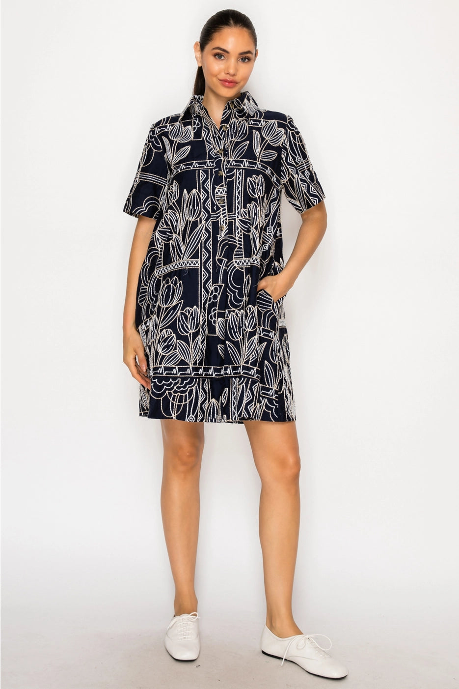 MEET ME IN SANTORINI Women's Dresses Selene's Stitch Shirt Dress