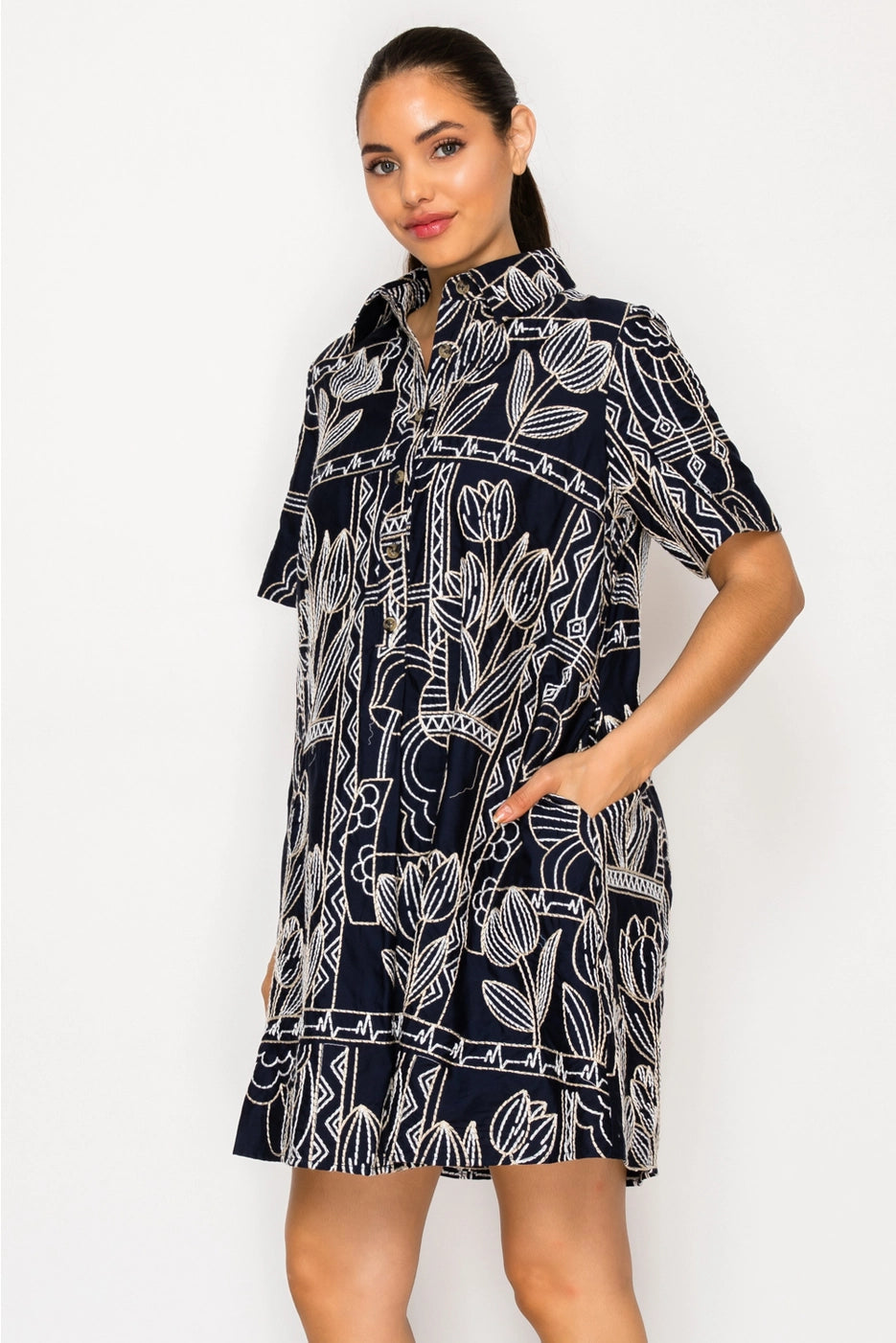 MEET ME IN SANTORINI Women's Dresses Selene's Stitch Shirt Dress