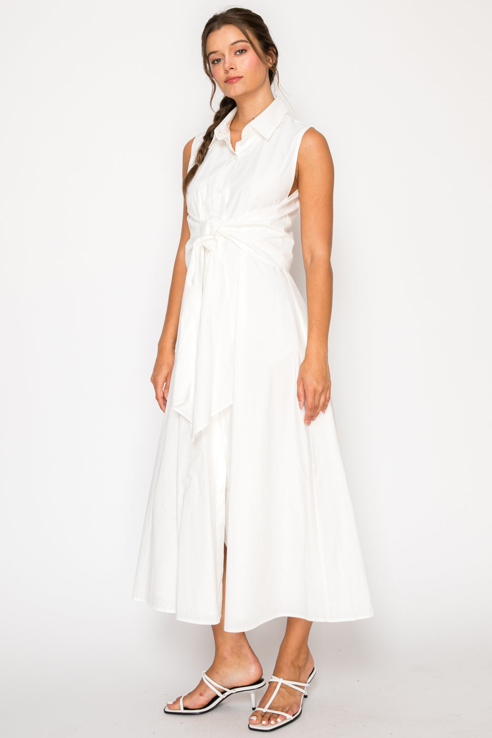 MEET ME IN SANTORINI Women's Dresses White Poplin Shirt Dress