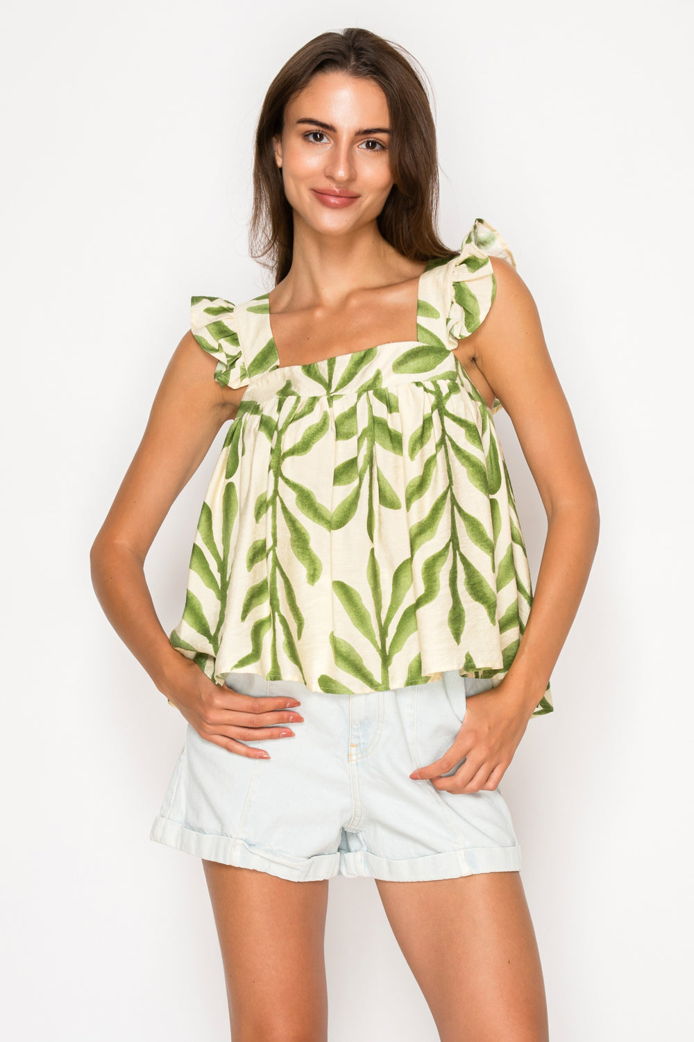 MEET ME IN SANTORINI Women's Top Olive Fern Top