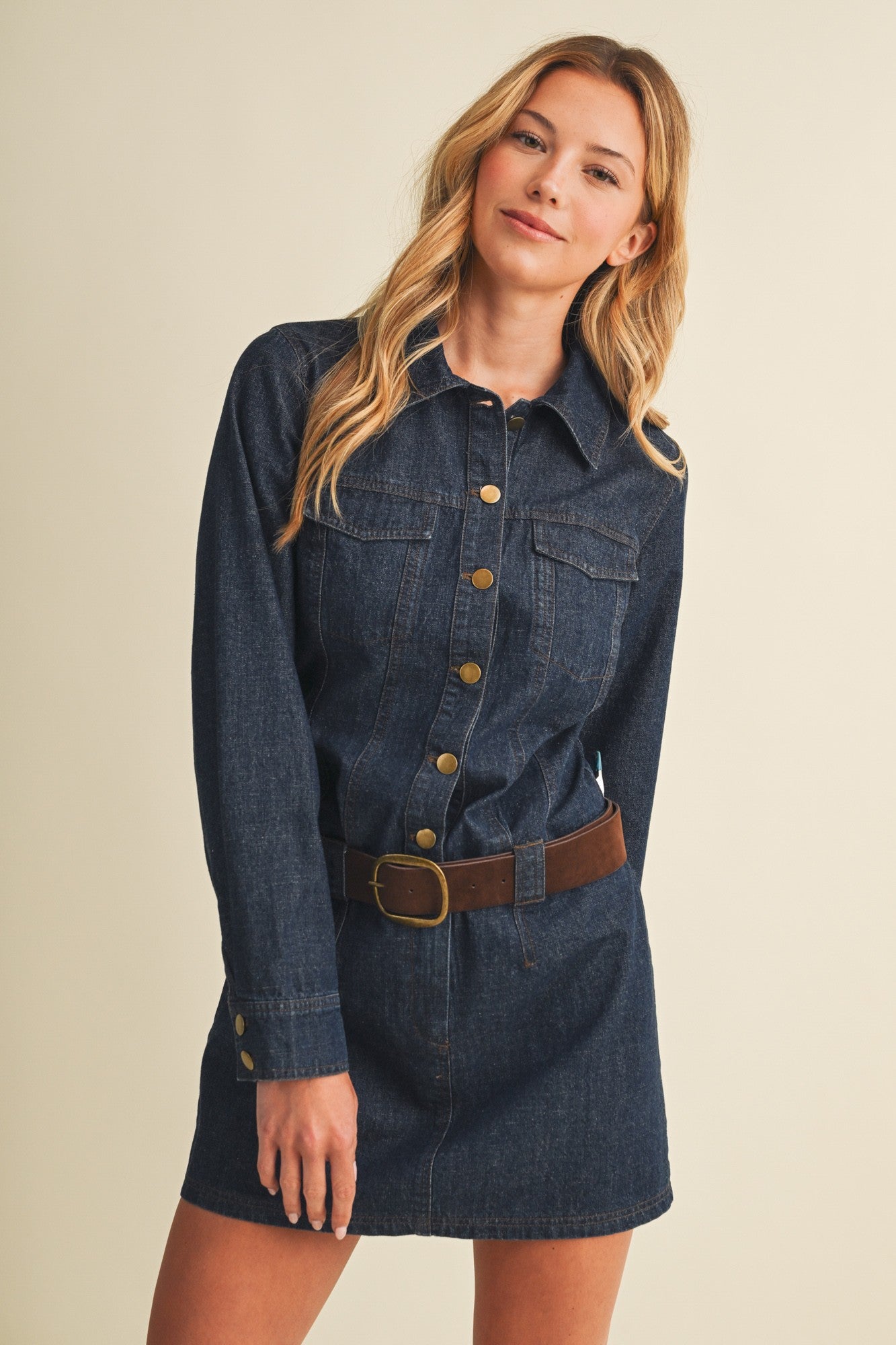 MUSTARD SEED Women's Dresses Point Collar Rigid Denim Shirtdress