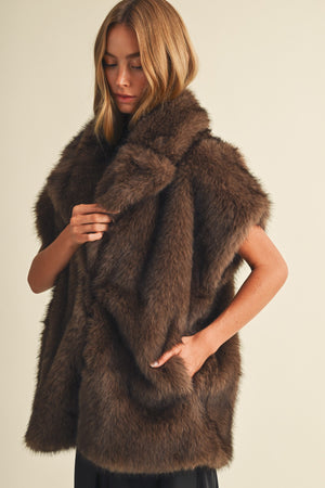 MUSTARD SEED Women's Vests Statement Lapel Plush Faux Fur Vest