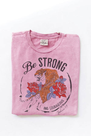 Oat Collective Women's Tee FLAMINGO / S Be Strong And Courageous Mineral Graphic Tee || David's Clothing X2317