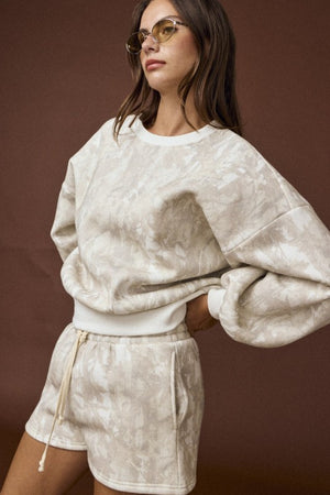 PAPER MOON Women's Top Woodland Camo Crewneck and Shorts Set