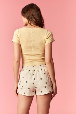 PEACH LOVE Men's Shorts Polka Dot Printed Twill Denim Micro Shorts