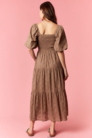 PEACH LOVE Women's Dresses Ditsy Eyelet Smocked Bow Front Bubble Sleeve Dress