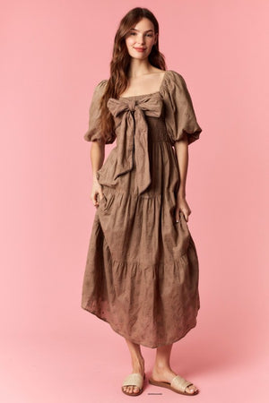 PEACH LOVE Women's Dresses Ditsy Eyelet Smocked Bow Front Bubble Sleeve Dress