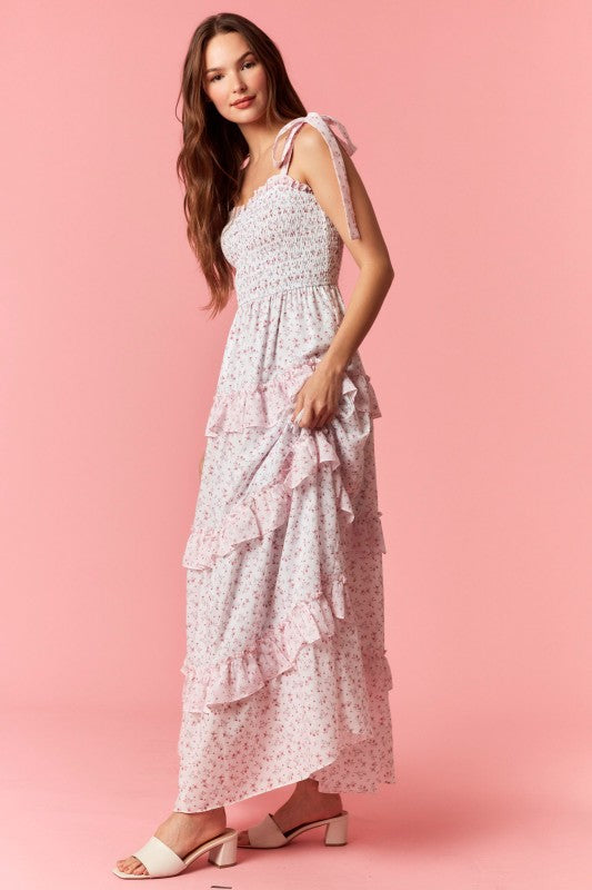 PEACH LOVE Women's Dresses Ditsy Smocked Bow Strap Colorblock Maxi