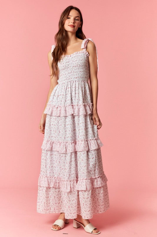 PEACH LOVE Women's Dresses Ditsy Smocked Bow Strap Colorblock Maxi