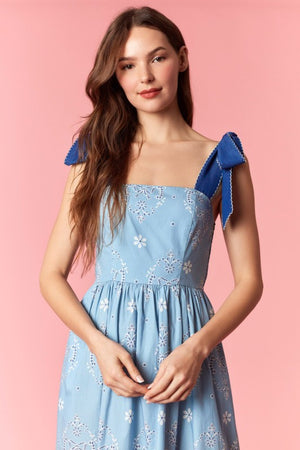 PEACH LOVE Women's Dresses Scallop Embroidery Strap Eyelet Printed Midi