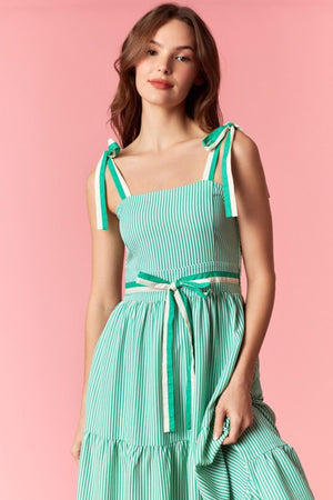 PEACH LOVE Women's Dresses Stripe 2-tone Band Bow Tie Sleeveless Midi Dress