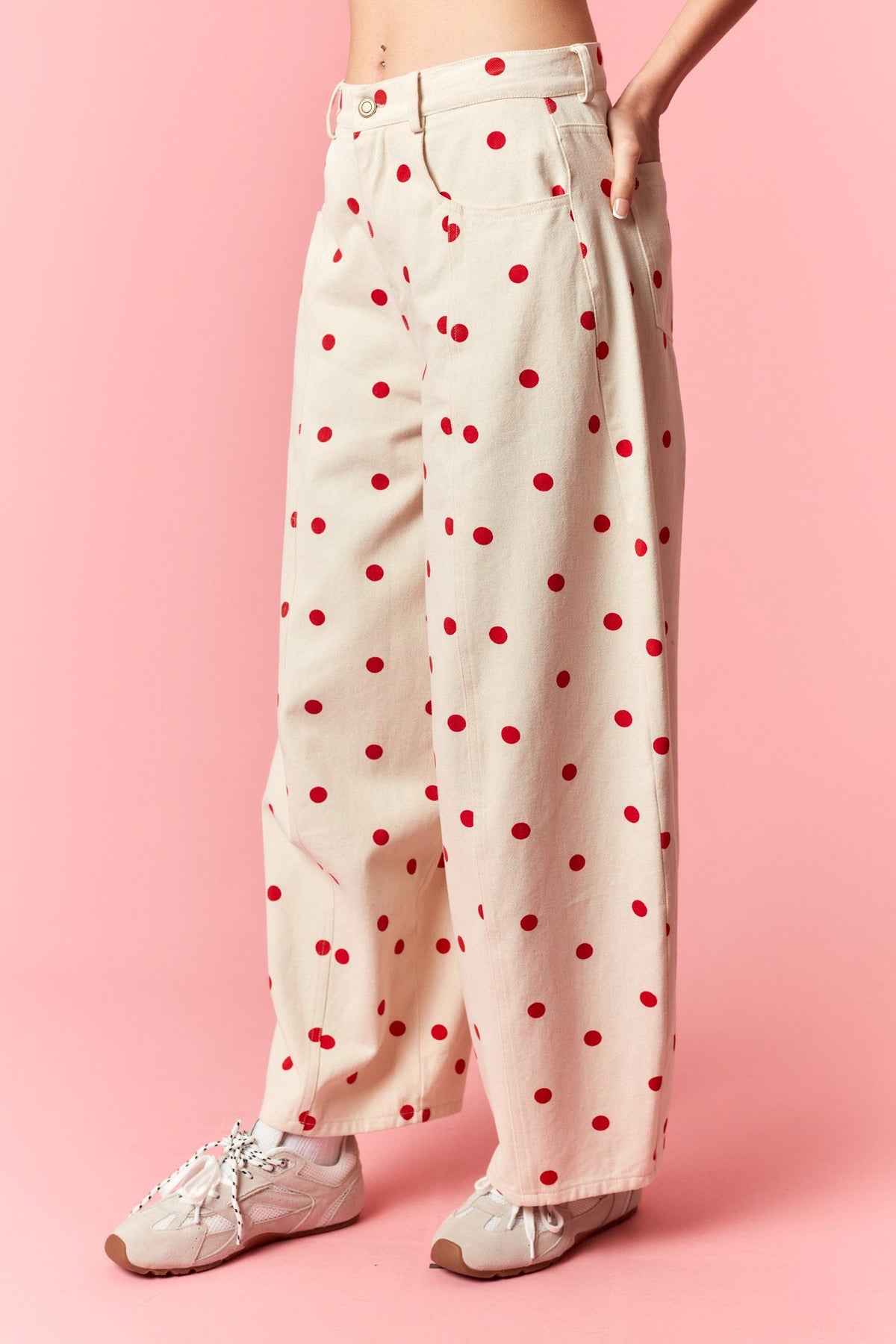 PEACH LOVE Women's Jeans Polka Dot Printed Wide Denim Pants