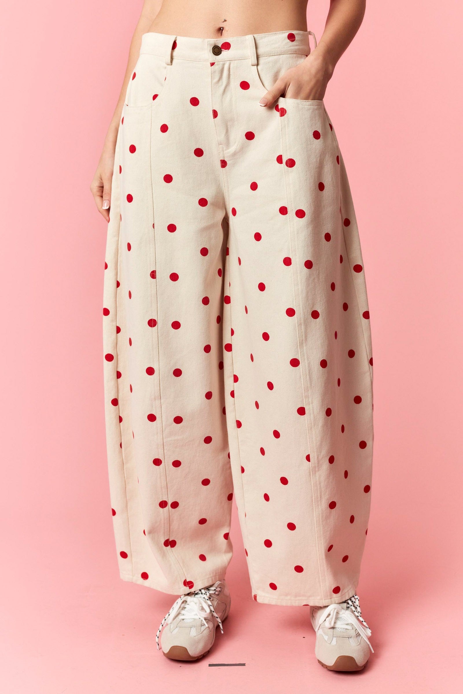PEACH LOVE Women's Jeans Polka Dot Printed Wide Denim Pants