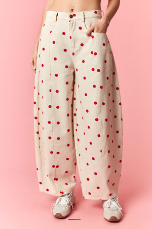 PEACH LOVE Women's Jeans Polka Dot Printed Wide Denim Pants