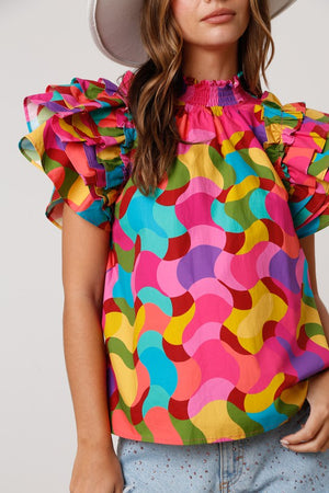 PEACH LOVE Women's Top 5-Layer Ruffle Sleeve Top || David's Clothing