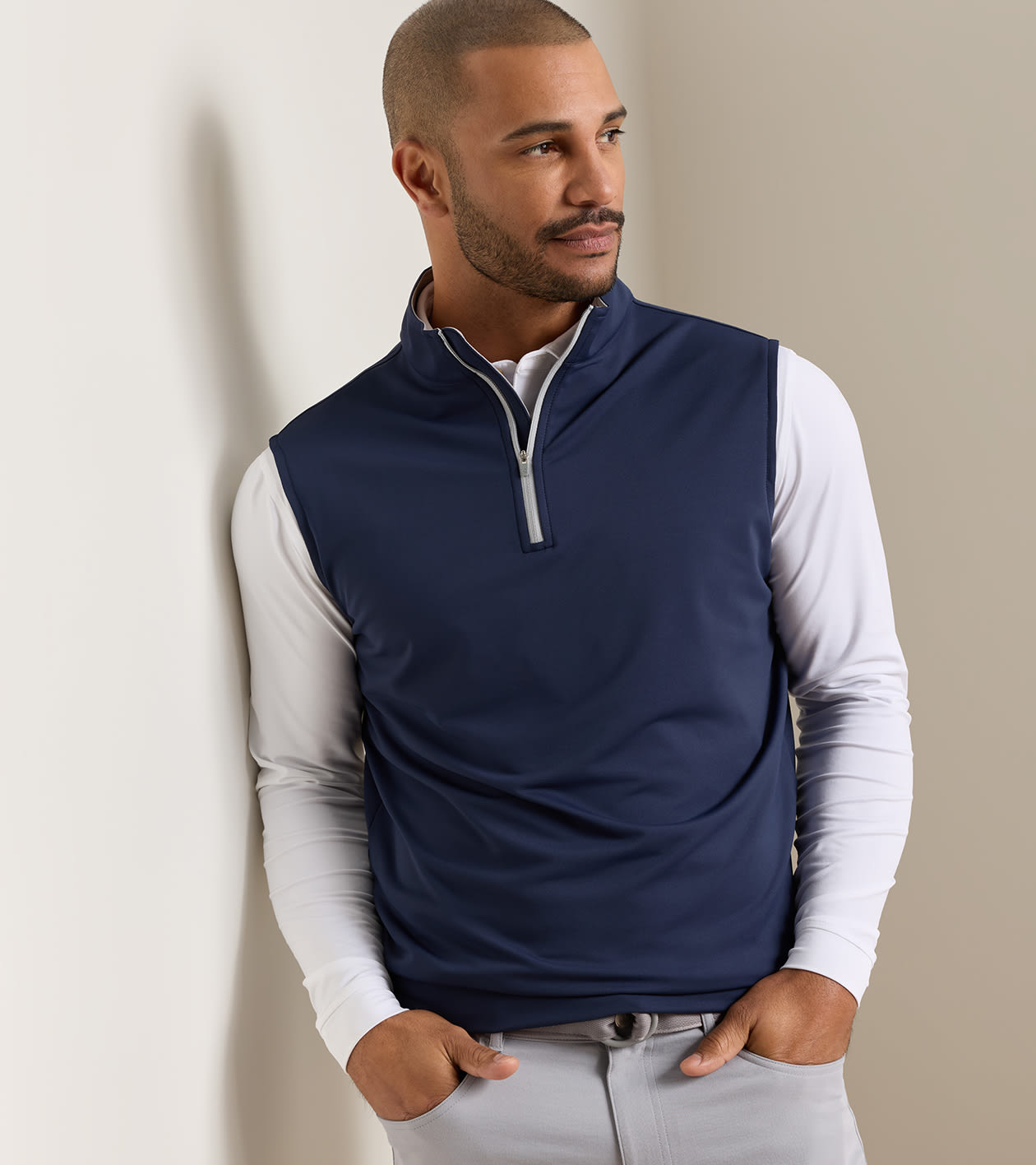 PETER MILLAR Men's Outerwear Peter Millar Galway Stretch Loop Terry Quarter-Zip Vest