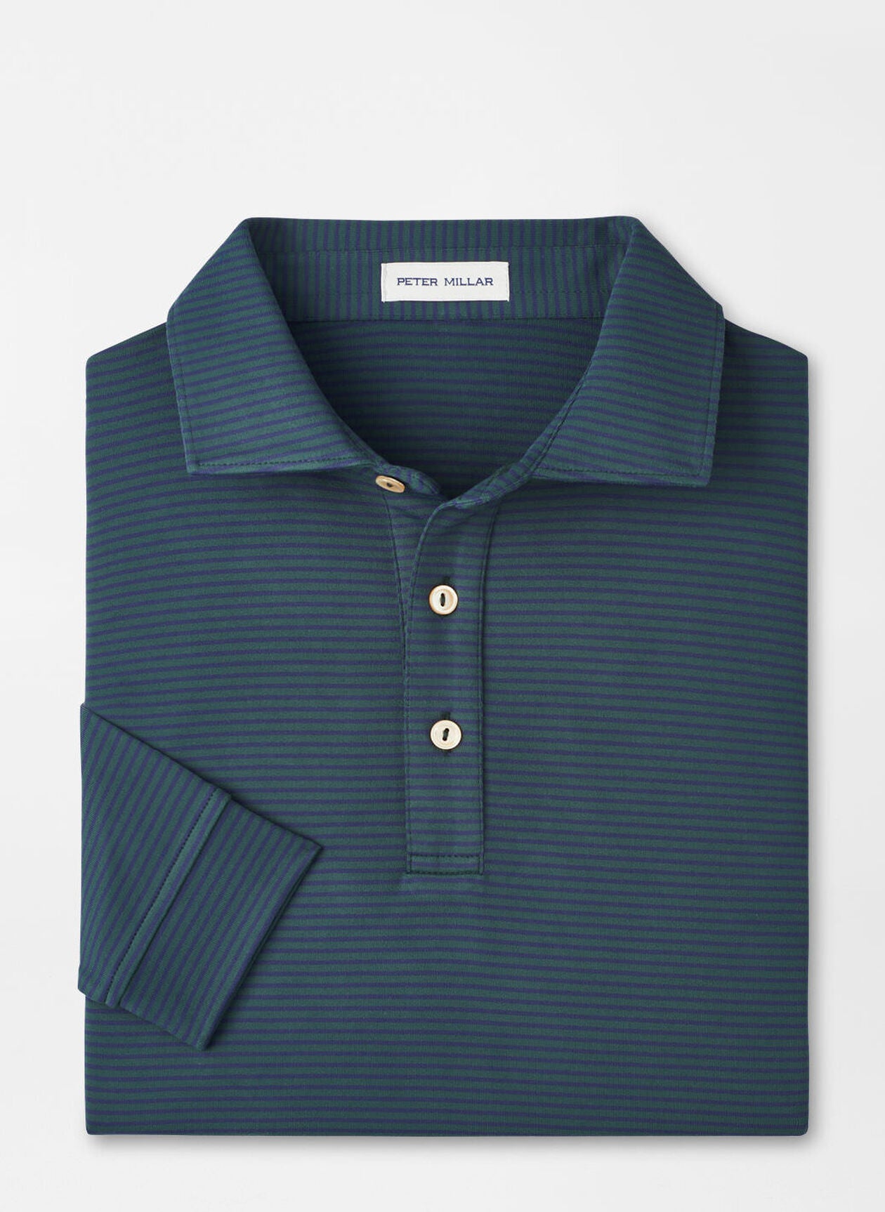 PETER MILLAR Men's Polo NORDIC PINE / S Peter Millar Lyons Stripe Performance Jersey Long-Sleeve Polo MF25EK81ELSNP