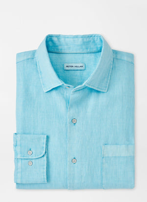 PETER MILLAR Men's Sport Shirt MINT BLUE / M Peter Millar Coastal Garment Dyed Linen Sport Shirt || David's Clothing MS24W60LTFMB