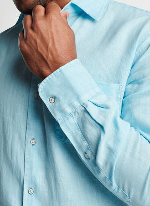 PETER MILLAR Men's Sport Shirt Peter Millar Coastal Garment Dyed Linen Sport Shirt || David's Clothing