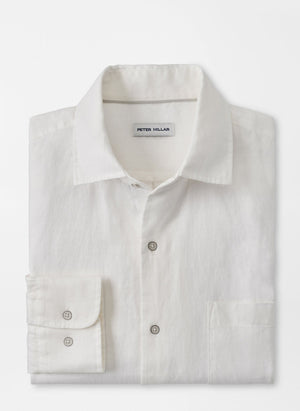 PETER MILLAR Men's Sport Shirt WHITE / M Peter Millar Coastal Garment Dyed Linen Sport Shirt || David's Clothing MS24W60LTFW