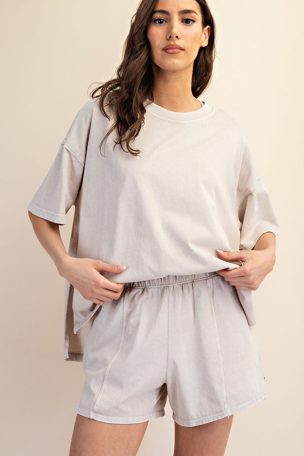 RAE MODE TAUPE / S Mineral Washed Side Slit Short Set SET0032