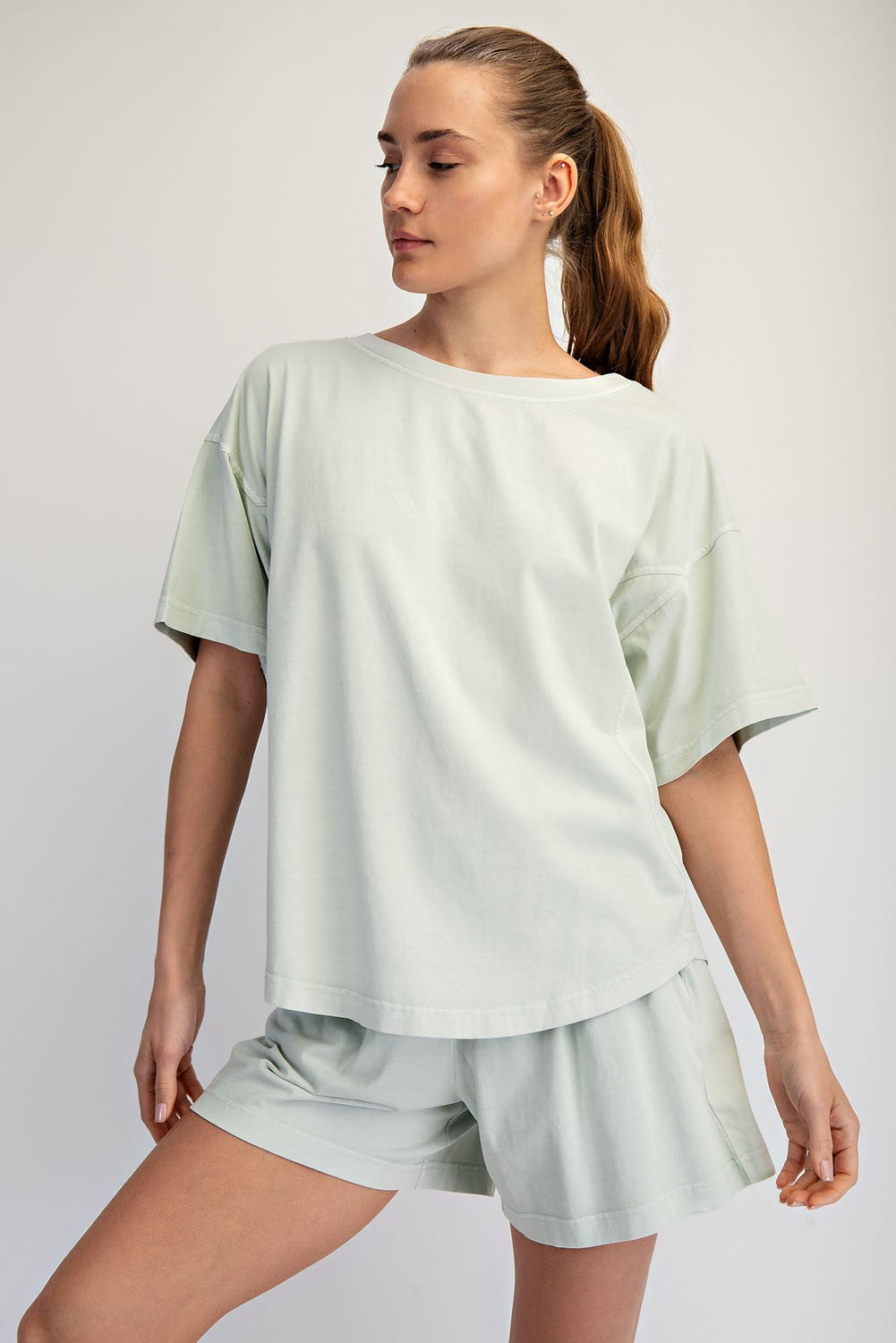RAE MODE Women's Top Pigment Washed Cotton Shorts Set