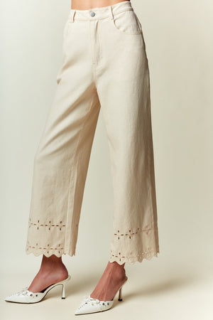 RARERAW Women's Pants Scallop Hem Eyelet Detail Wide-leg Pants
